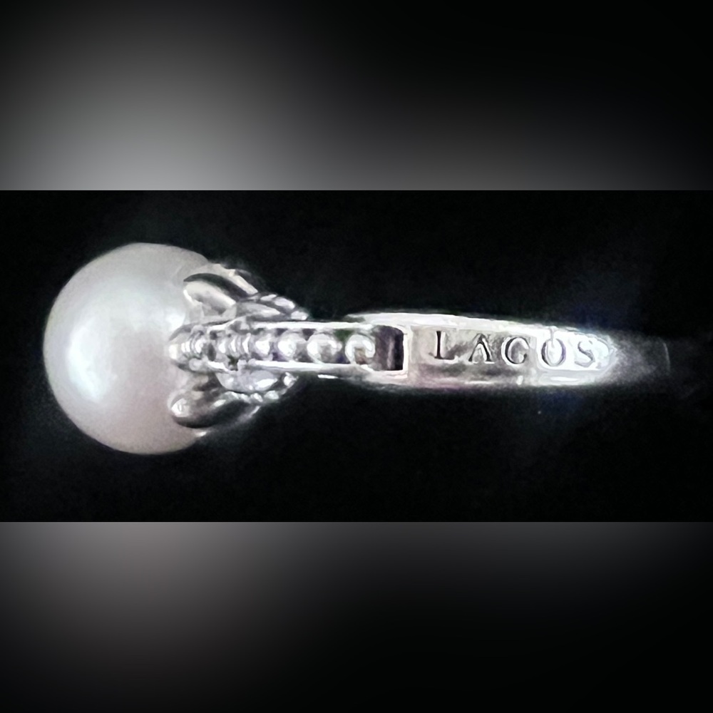 SALE! LAGOS Luna Pearl ring, Size 7, Sterling Silver Caviar beading - Picture 8 of 8